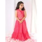 Pink Printed Muslin Crop Top with Lehenga- Set of 2