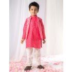 Pink Printed Muslin Kurta with Jacket and Pajama- Set of 3
