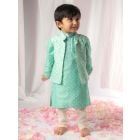 Sea Green Printed Muslin Kurta with Jacket and Pajama- Set of 3