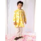 Yellow Printed Muslin Kurta with Jacket and Pajama- Set of 3