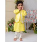 Yellow Silk Kurta with Embroidered Jacket and Pajama- Set of 3