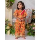 Orange Printed Muslin Co-ord Set- Set of 2