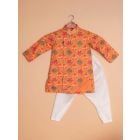 Orange Printed Muslin Kurta with Pajama- Set of 2
