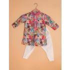 Multicolor Printed Muslin Embroidered Kurta with Pajama- Set of 2