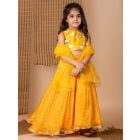 Yellow Embroidered Silk Lehenga Set- Set of 3