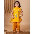 Yellow Embroidered Silk Suit Set- Set of 3