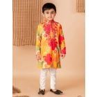 Multicolor Printed Silk Embroidered Kurta with Churidaar- Set of 2