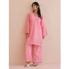 Pink Embroidered Cotton Kurta with Pants - Set of 2