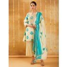 White Blue Printed Cotton Dupatta