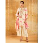 White Pink Printed Cotton Dupatta