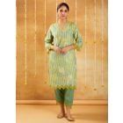 Green Aari Embroidered Cotton Kurta with Pants - Set of 2