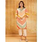 Multicolor Aari Embroidered Cotton Kurta with Pants - Set of 2
