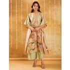 Green Embroidered Chanderi Printed Kaftan with Pants - Set of 2