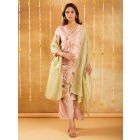 Green Woven Striped Chanderi Dupatta