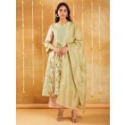 Green Woven Striped Chanderi Dupatta