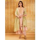 Green Woven Striped Chanderi Dupatta