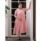 Pink Sequins Embroidered Cotton Kurta with Pants - Set of 2