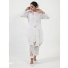 White Sequins Embroidered Cotton Kurta with Pants - Set of 2