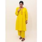 Yellow Embroidered Cotton Kurta with Pants - Set of 2