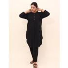 Black Cotton Kurta with Pants - Set of 2