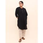 Black Cotton Kurta with Pants - Set of 2