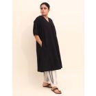 Black Cotton Kurta with Pants - Set of 2