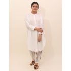 White Embroidered Cotton Kurta with Pants - Set of 2