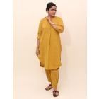 Mustard Yellow Embroidered Cotton Kurta with Pants - Set of 2
