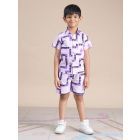 Purple Printed Cotton Poplin Co-ord Set- Set of 2