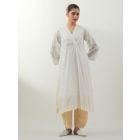 White Embroidered Cotton Kurta with Slip and Striped Pants- Set of 2