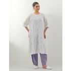 White Embroidered Cotton Kurta with Slip and Striped Pants- Set of 2