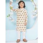 White Printed Cotton Kurta with Pajama - Set of 2