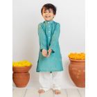 Teal Blue Printed Muslin Kurta with Pajama - Set of 2