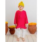 Pink Printed Muslin Kurta with Pajama - Set of 2