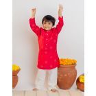 Pink Printed Muslin Kurta with Pajama - Set of 2