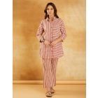 White Red Hand Block Printed Cotton Tunic with Pants - Set of 2