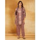 Red White Hand Block Printed Cotton Tunic with Pants - Set of 2