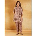 Multicolor Hand Block Printed Cotton Tunic with Pants - Set of 2