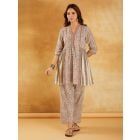 White Black Hand Block Printed Cotton Tunic with Pants - Set of 2