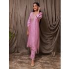 Light Pink Zari Chanderi Silk Kurta with Pants - Set of 2