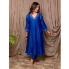 Blue Embroidered Chanderi Silk Kurta with Pants - Set of 2