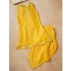 Yellow Lace Work Chanderi Kurta with Dhoti Pants- Set of 2