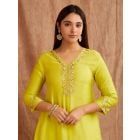 Lime Green Embroidered Chanderi Silk Suit- Set of 3