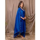 Blue Embroidered Chanderi Silk Suit - Set of 3