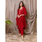 Red Embroidered Chanderi Silk Suit - Set of 3