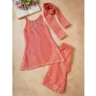 Orange Embroidered Chanderi Suit- Set of 3