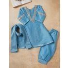 Sky Blue Lace Work Chanderi Suit- Set of 3