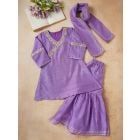 Lilac Lace Work Chanderi Sharara Suit- Set of 3