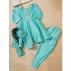 Blue Lace Work Chanderi Suit- Set of 3