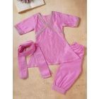 Pink Lace Work Chanderi Suit- Set of 3